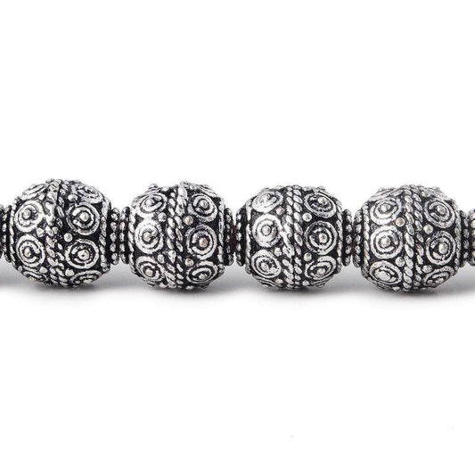 10mm Antiqued Sterling Silver Plated Copper Bead Roval, Concentric Circles 8 inch 18 pcs