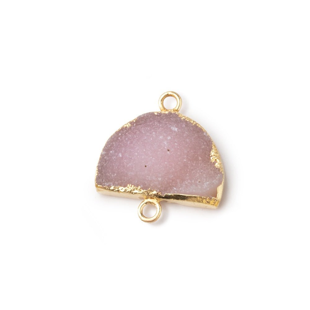 10x15mm Gold Leafed Pink Drusy Half Moon Focal Connector 1 piece