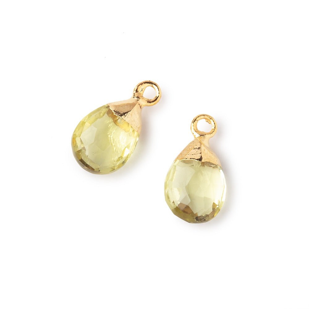 10x7mm Gold Leafed Lemon Quartz Faceted Pear Set of 2 Pendants