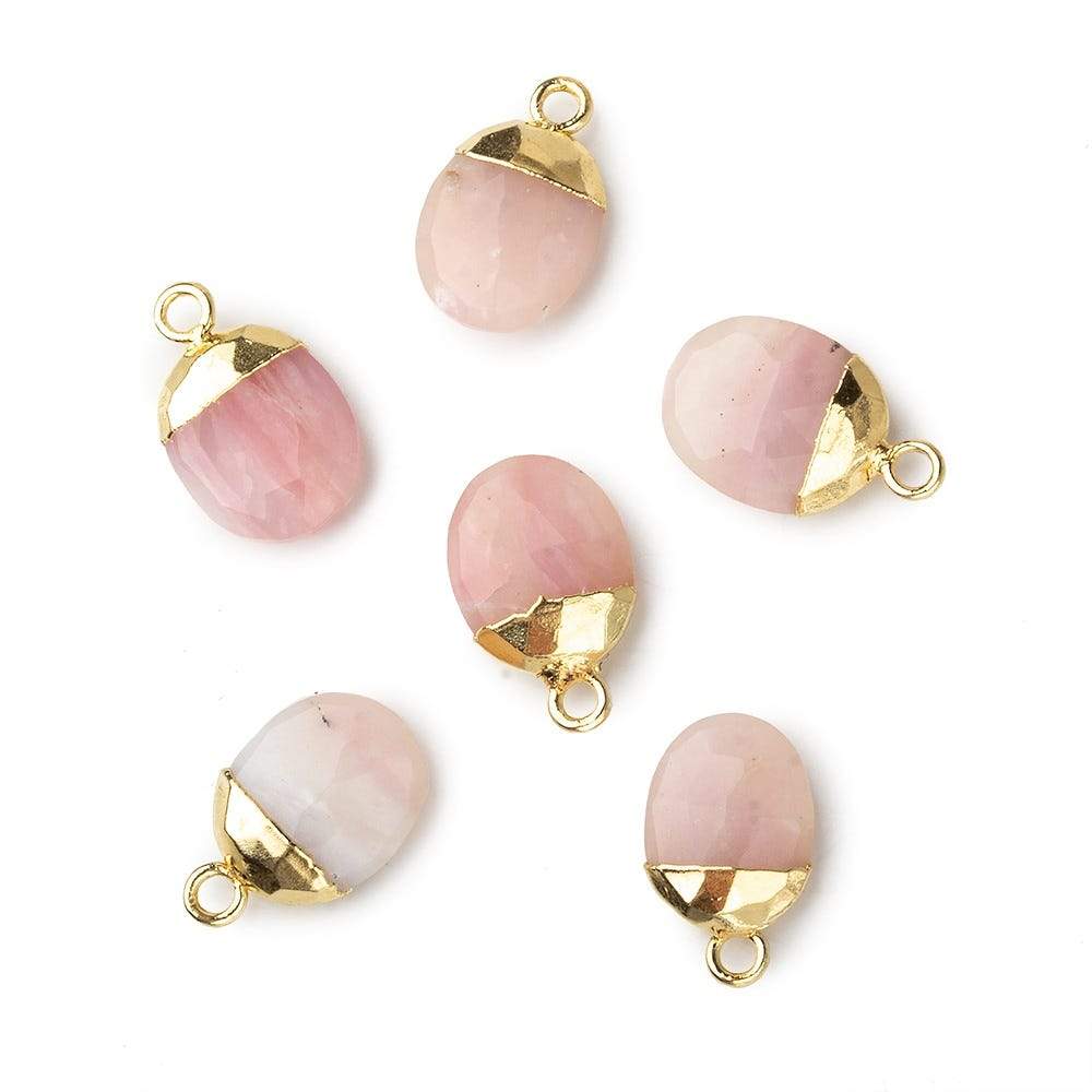 10x8mm Gold Leafed Pink Peruvian Opal Oval Pendant 1 piece