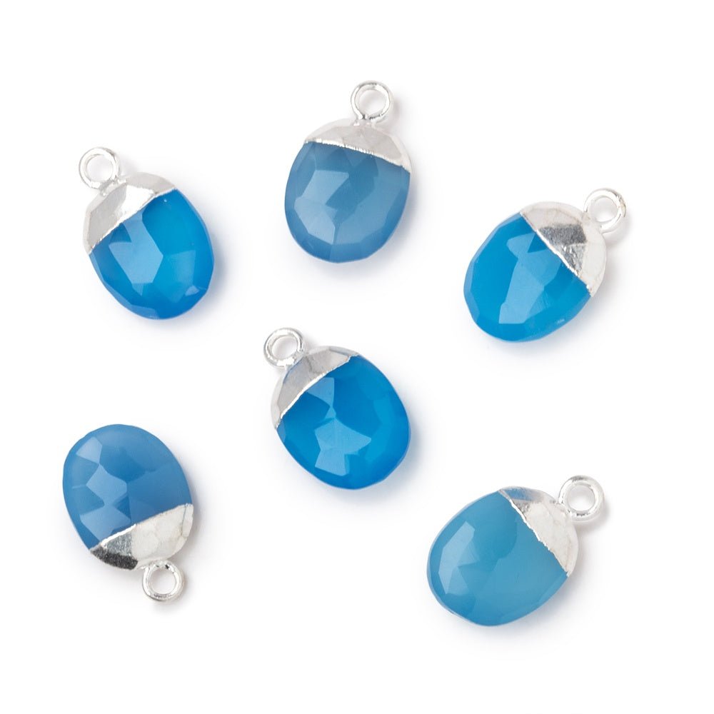 10x8mm Silver Leafed Santorini Blue Chalcedony Faceted Oval Focal Bead 1 piece