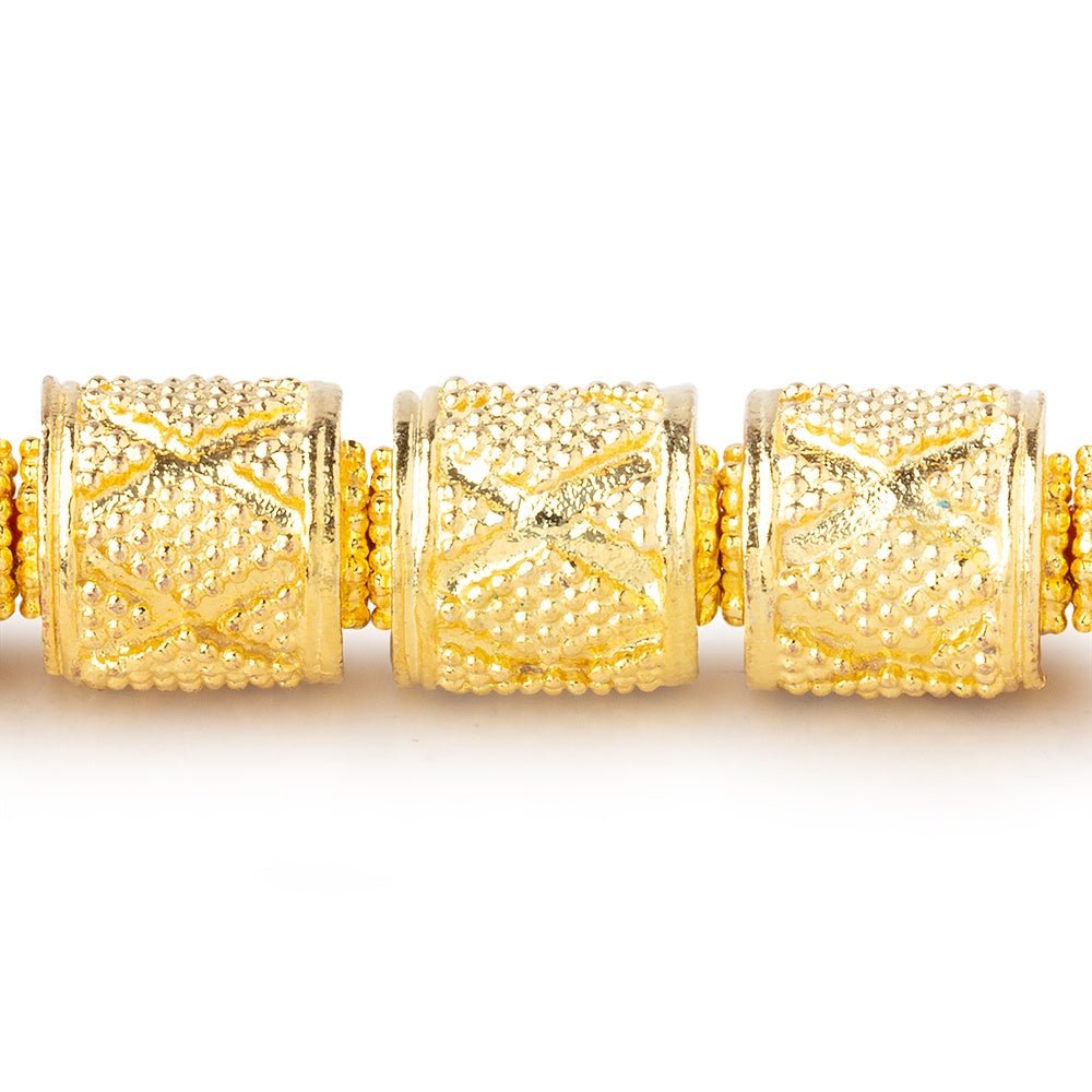 11x10mm Miligrain Diamond Design Tube Beads 7.5 inch 18 pieces