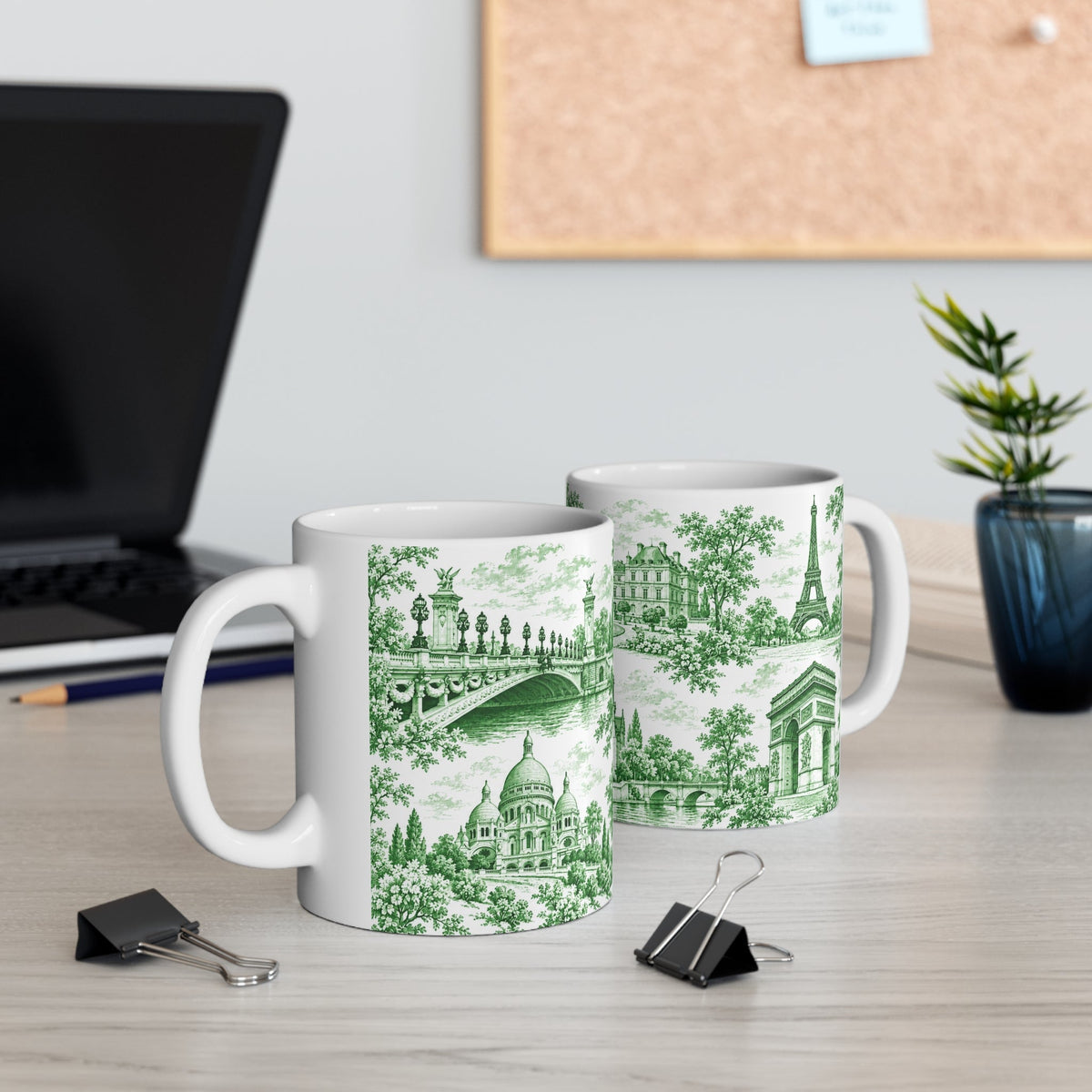 Paris Green and White Toile Ceramic Mug —  (11oz; Ships from Europe)