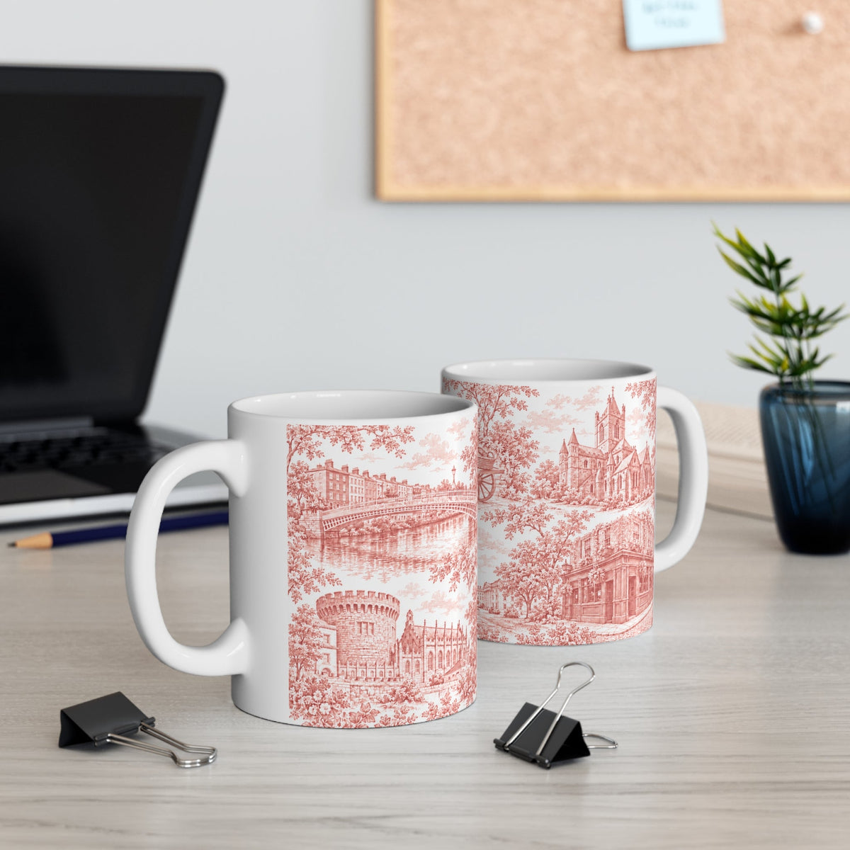 Dublin Red Toile de Jouy Ceramic Mug — Coffee Cup (11oz; Ships from Europe)