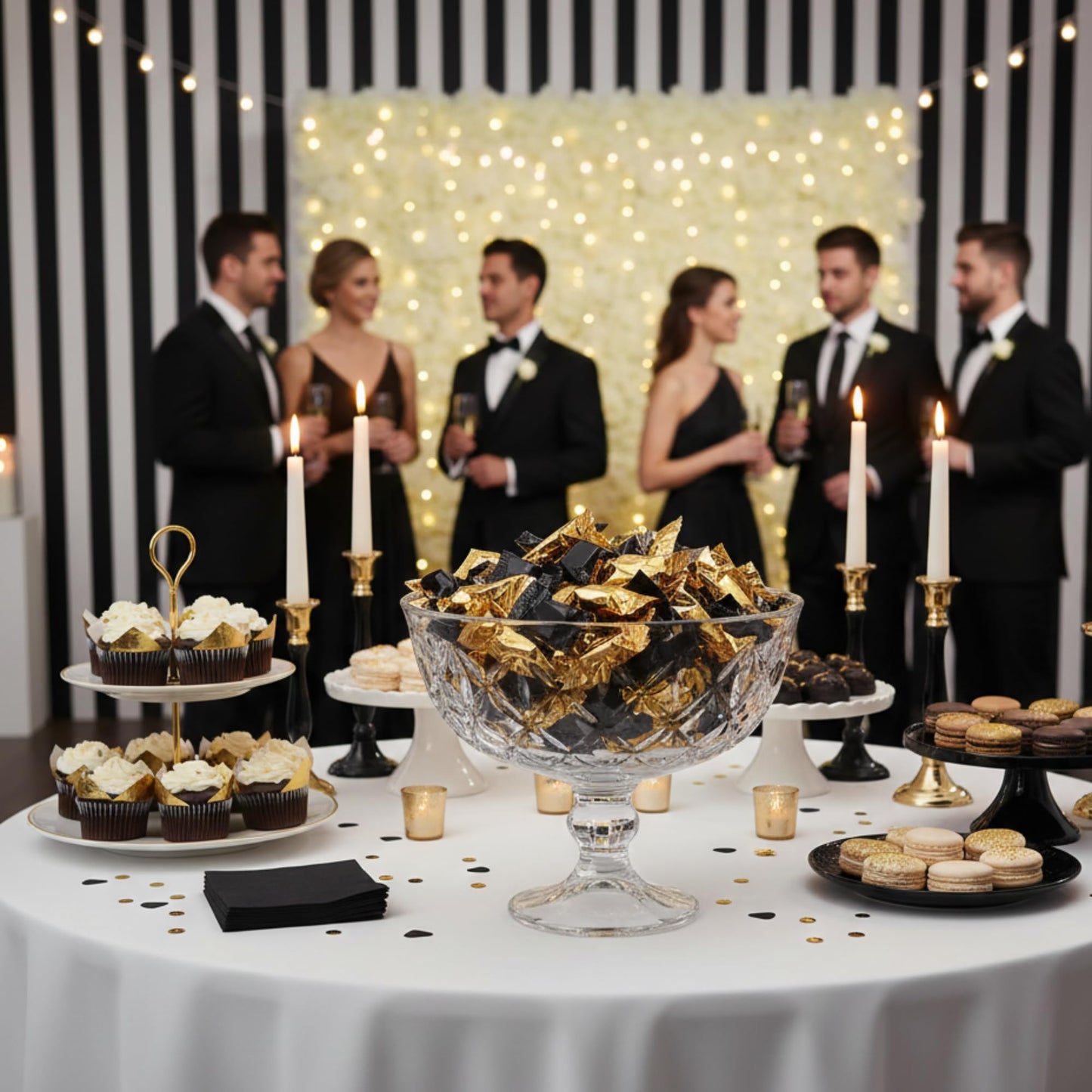 110 Count Gold & Black Buttermints – Individually Wrapped Candy for Any Celebration