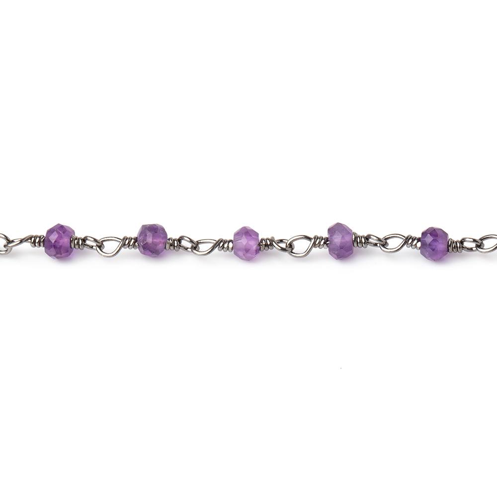 3mm Amethyst faceted rondelle Black Gold Chain by the foot 36 pieces