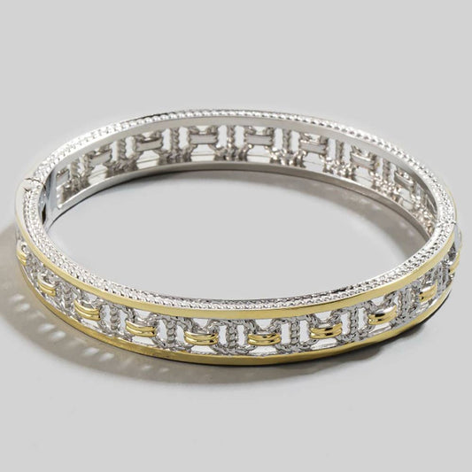 The Looks by Fame Gold Plated 2 Tone Clover Hinge Bangle Bracelet