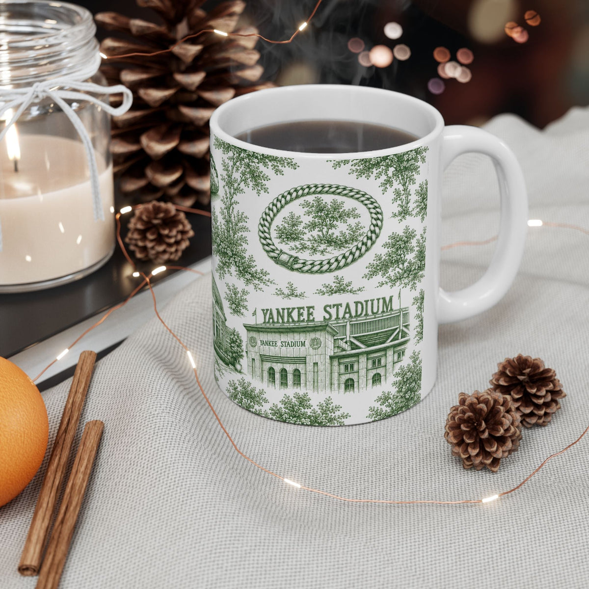 Bronx Green Toile de Jouy Mug | NYC Chinoiserie Ceramic Coffee Cup