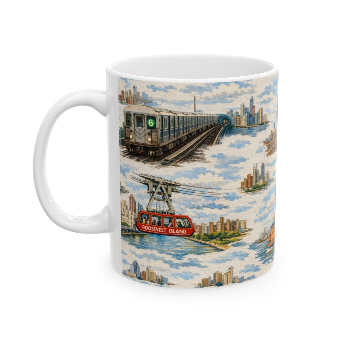 NYC Bridge and Tunnel Proud Toile Mug | New York Transportation Commuter Ceramic Mug