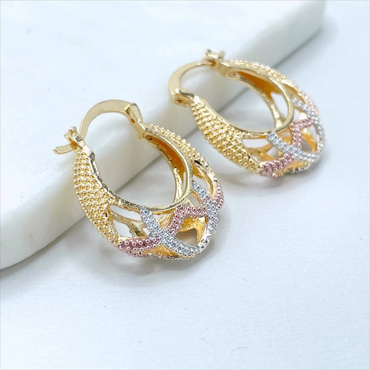 Luxus Accessories 18K Gold Filled Tree Tone 22mm Basket Hoop Earrings