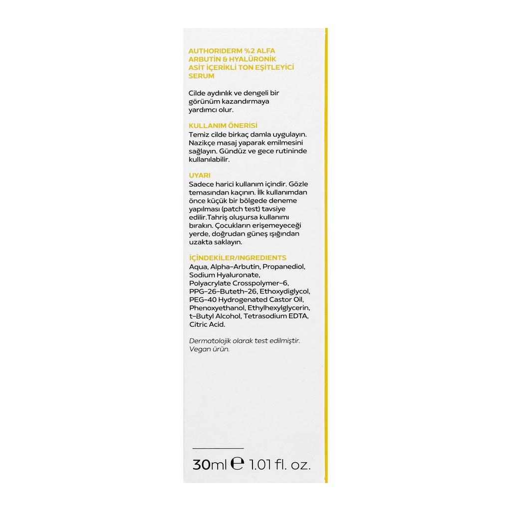 Authoriderm 2% Alpha Arbutin & Hyaluronic Acid Serum 30 ml