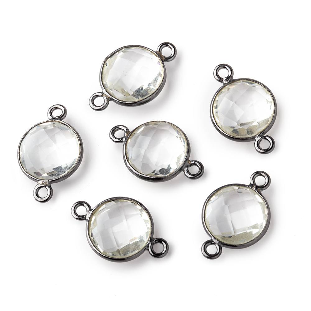 11mm Black Gold Crystal Quartz Faceted Coin Connector 1 piece