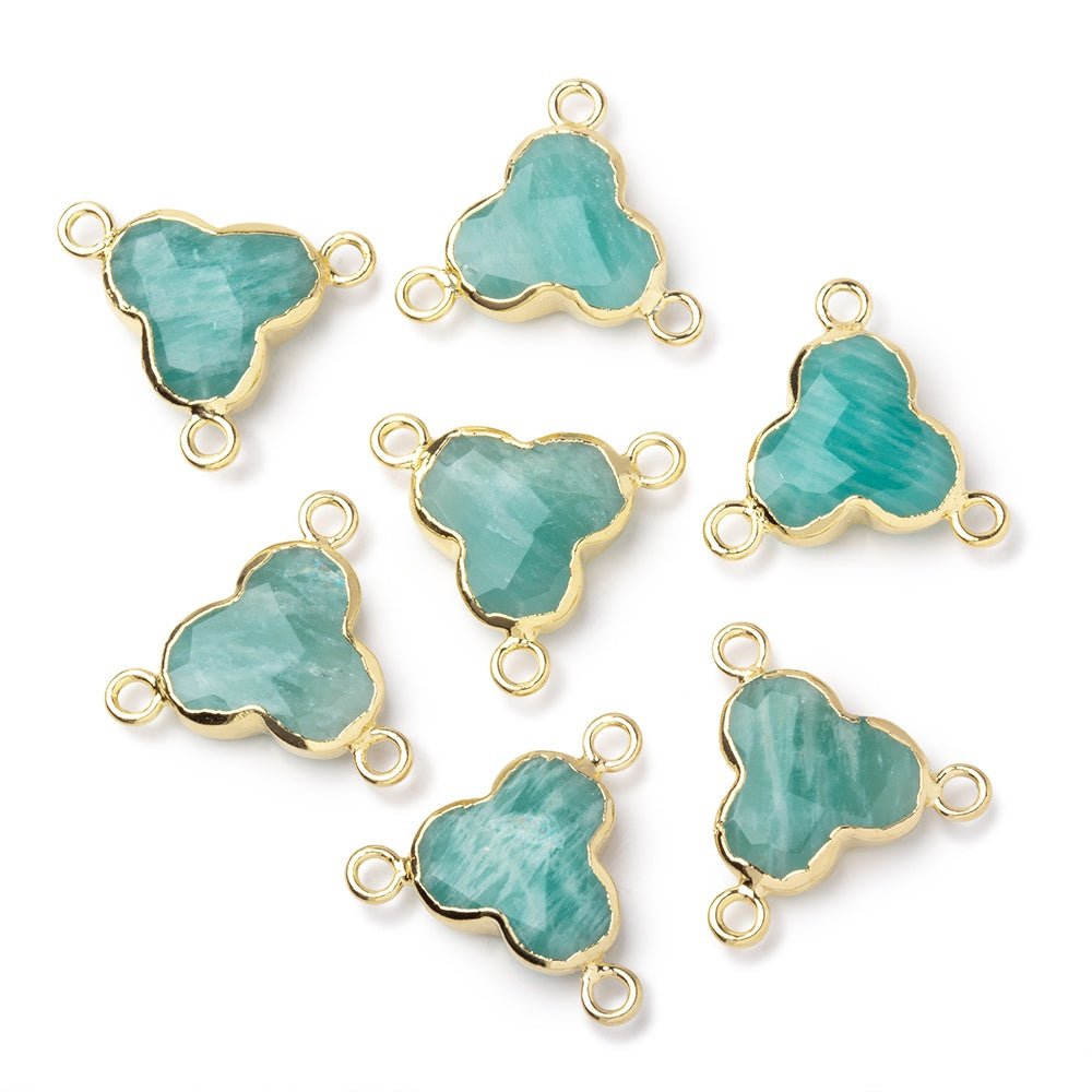 11mm Gold Leafed Amazonite Faceted Trefoil 3 Ring Connector 1 piece