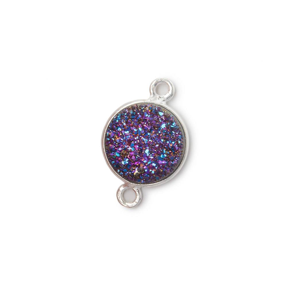 11mm Silver .925 Bezel Mystic Peacock Drusy Drusy Coin Connector 1 piece