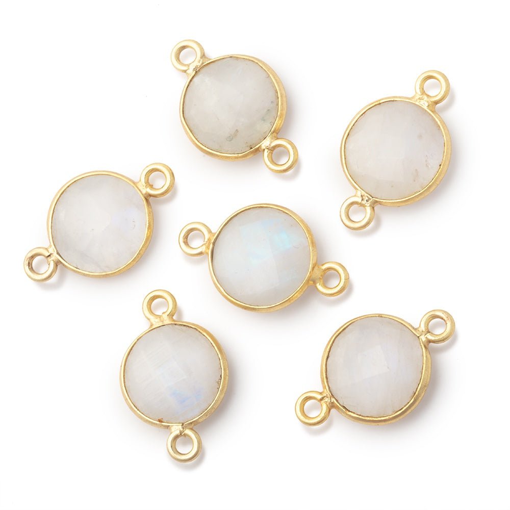 11mm Vermeil Bezel Rainbow Moonstone Faceted Coin 1 Connector