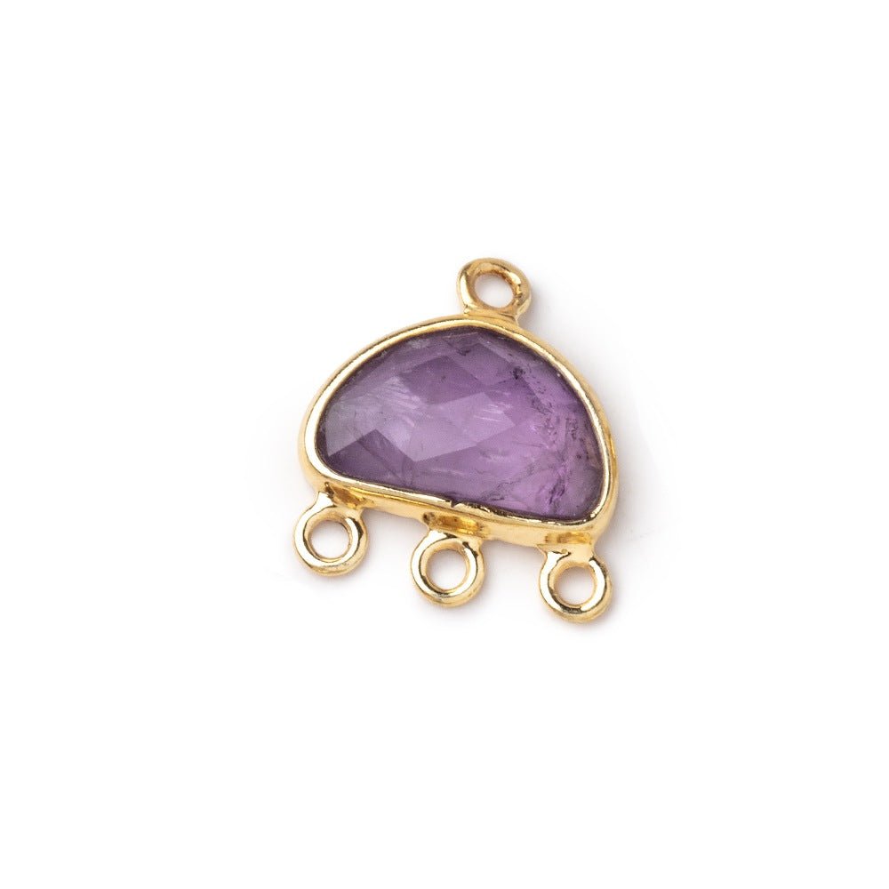 11x7mm Vermeil Bezel Amethyst faceted Half Moon 3 ring Connector 1 piece