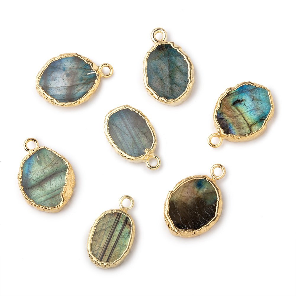 11x8-12x10mm Gold Leafed Labradorite Oval Slice Focal Pendant 1 piece
