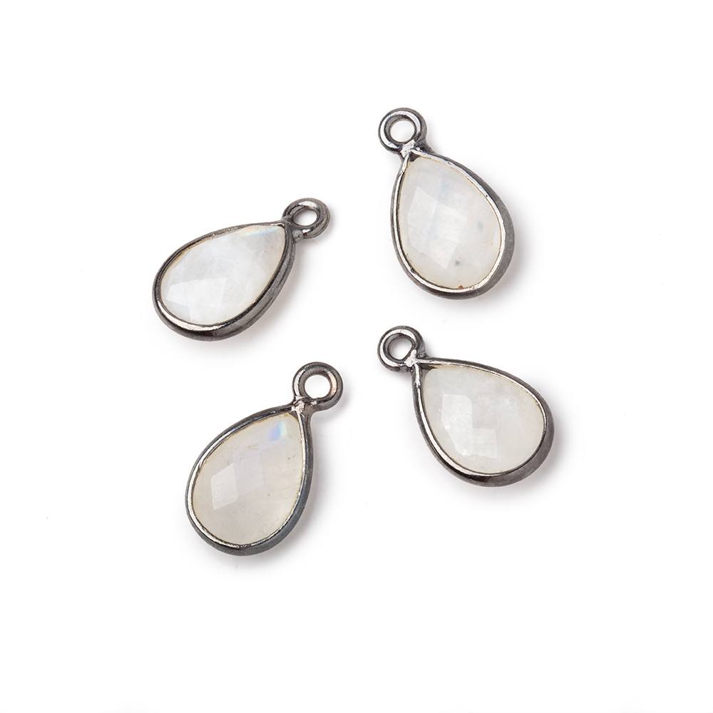 11x8mm Black Gold Bezel Rainbow Moonstone Faceted Pear Focal Pendants Set of 4 pieces
