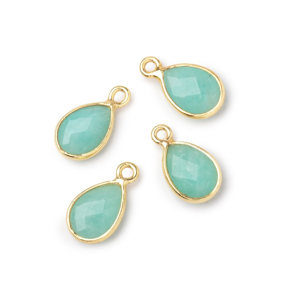 11x8mm Vermeil Bezel Amazonite Faceted Pear Focal Pendants Set of 4 pieces
