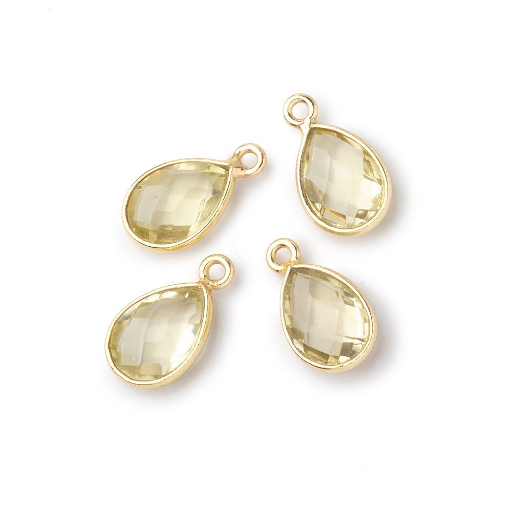 11x8mm Vermeil Bezel Lemon Quartz Faceted Pear Focal Pendants Set of 4 pieces