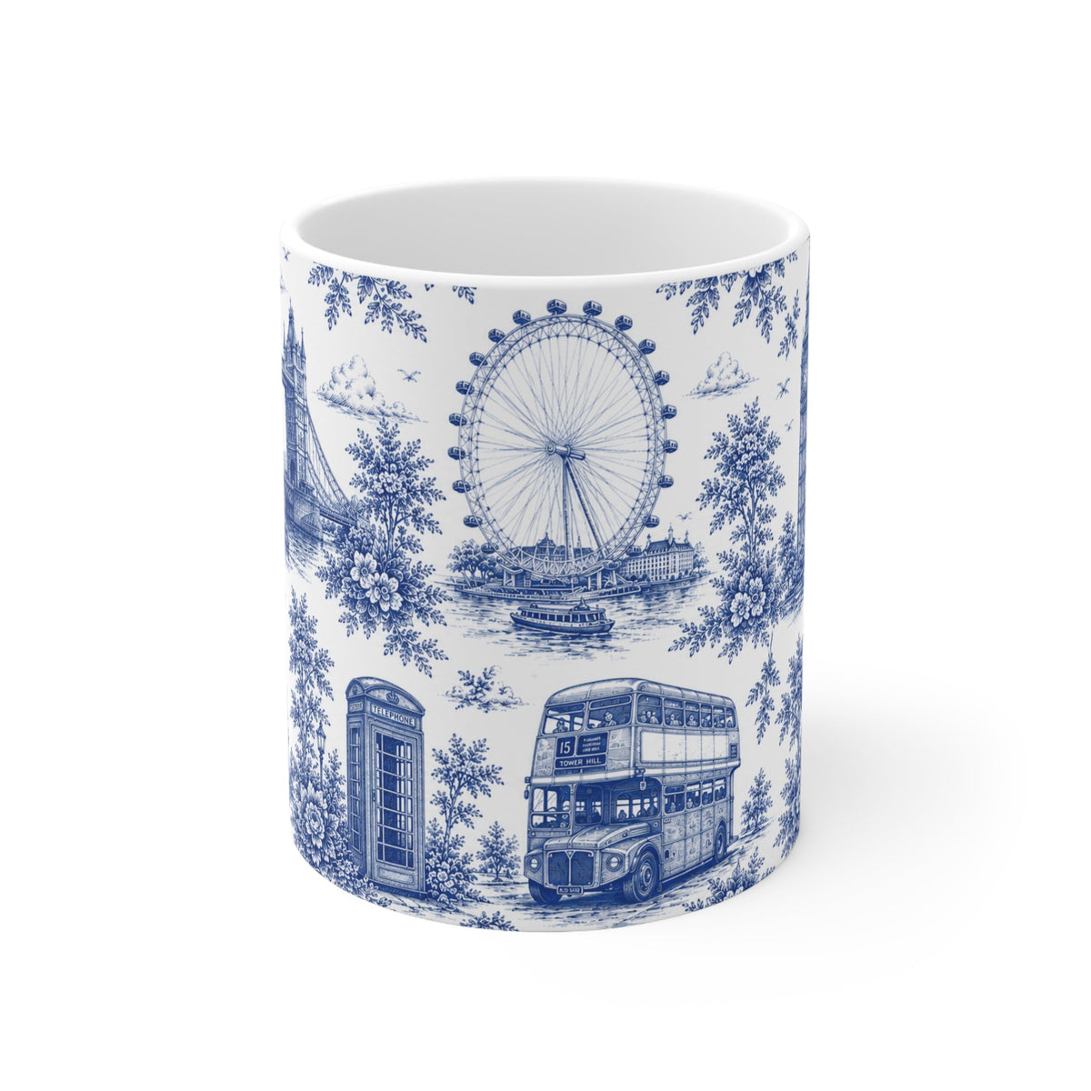 London Blue Toile de Jouy Ceramic Coffee Mug - (11oz; Ships from Europe)