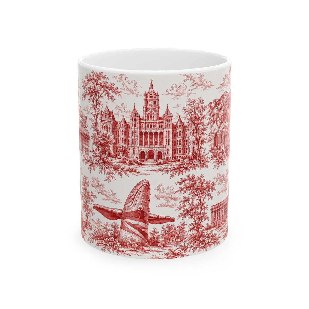 Salt Lake City Red Toile de Jouy Mug —  Ceramic Coffee Cup (11oz)