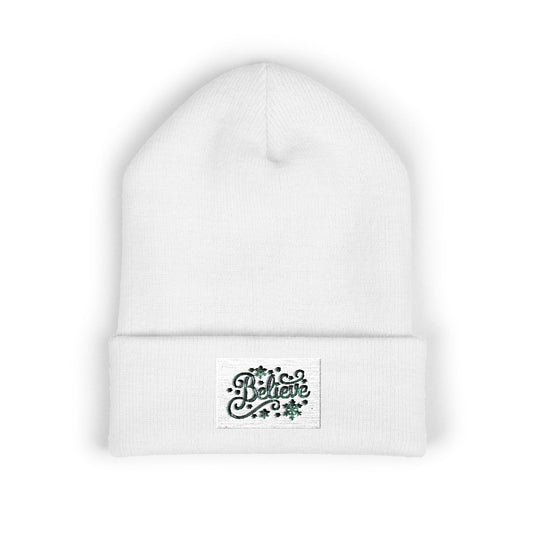 Beanie - Christmas Spirit "Believe" in Blue Embroidery