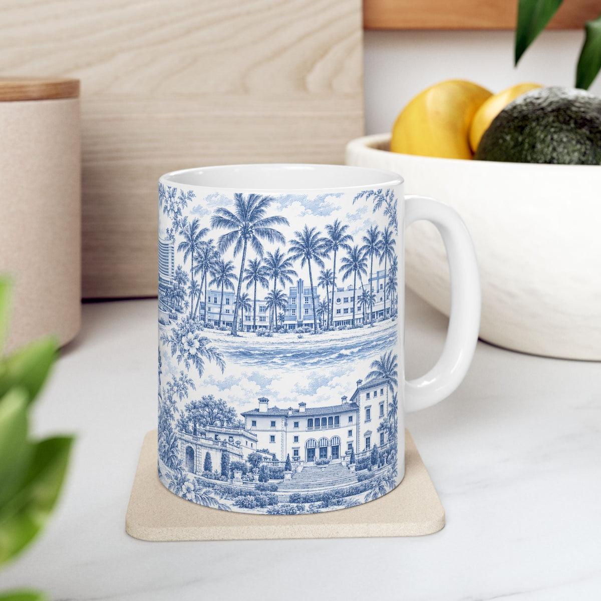 Miami Blue Toile de Jouy Ceramic Mug — Florida Chinoiserie (11oz)