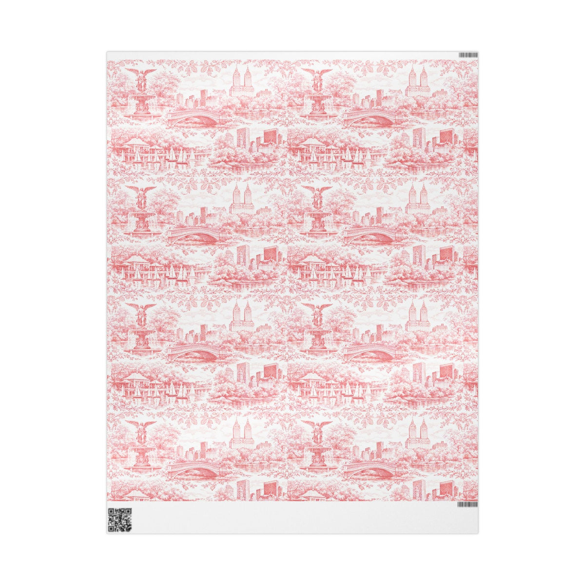 Central Park Red Toile NYC Wrapping Paper | New York City Scenic Toile Pattern Roll