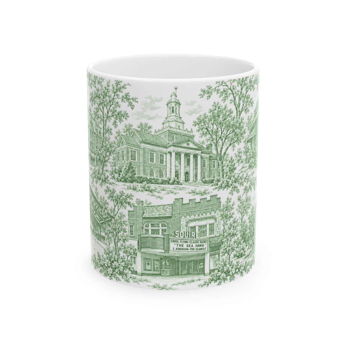 Great Neck Green Toile de Jouy 11oz Ceramic Mug