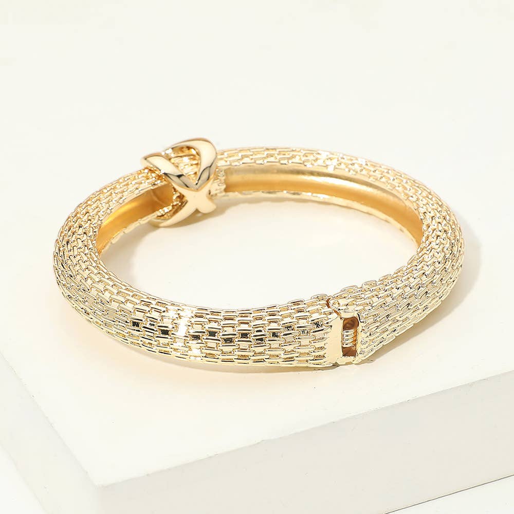 14K Gold Plated Crisscross Accent Textured Hinged Bangle Bracelet