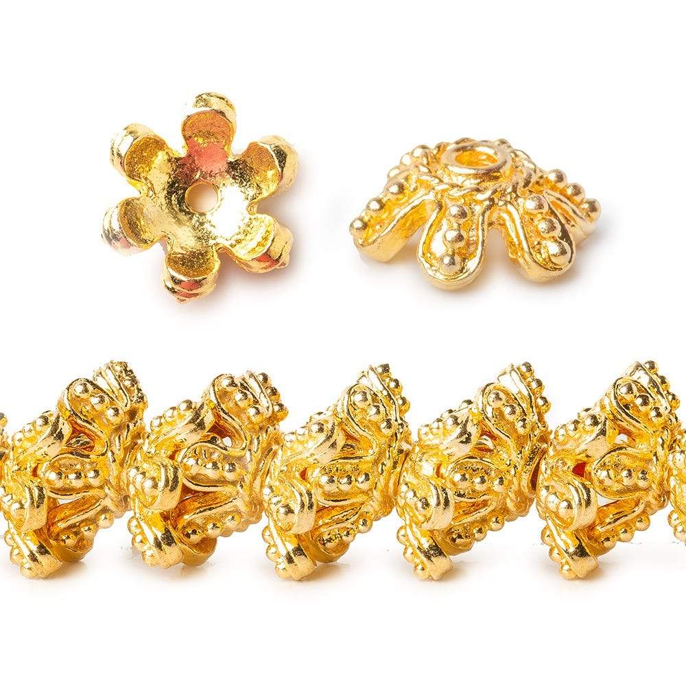 12x5mm 22kt Gold Plated Copper Granulated Bead Cap 8 inch 44 pieces