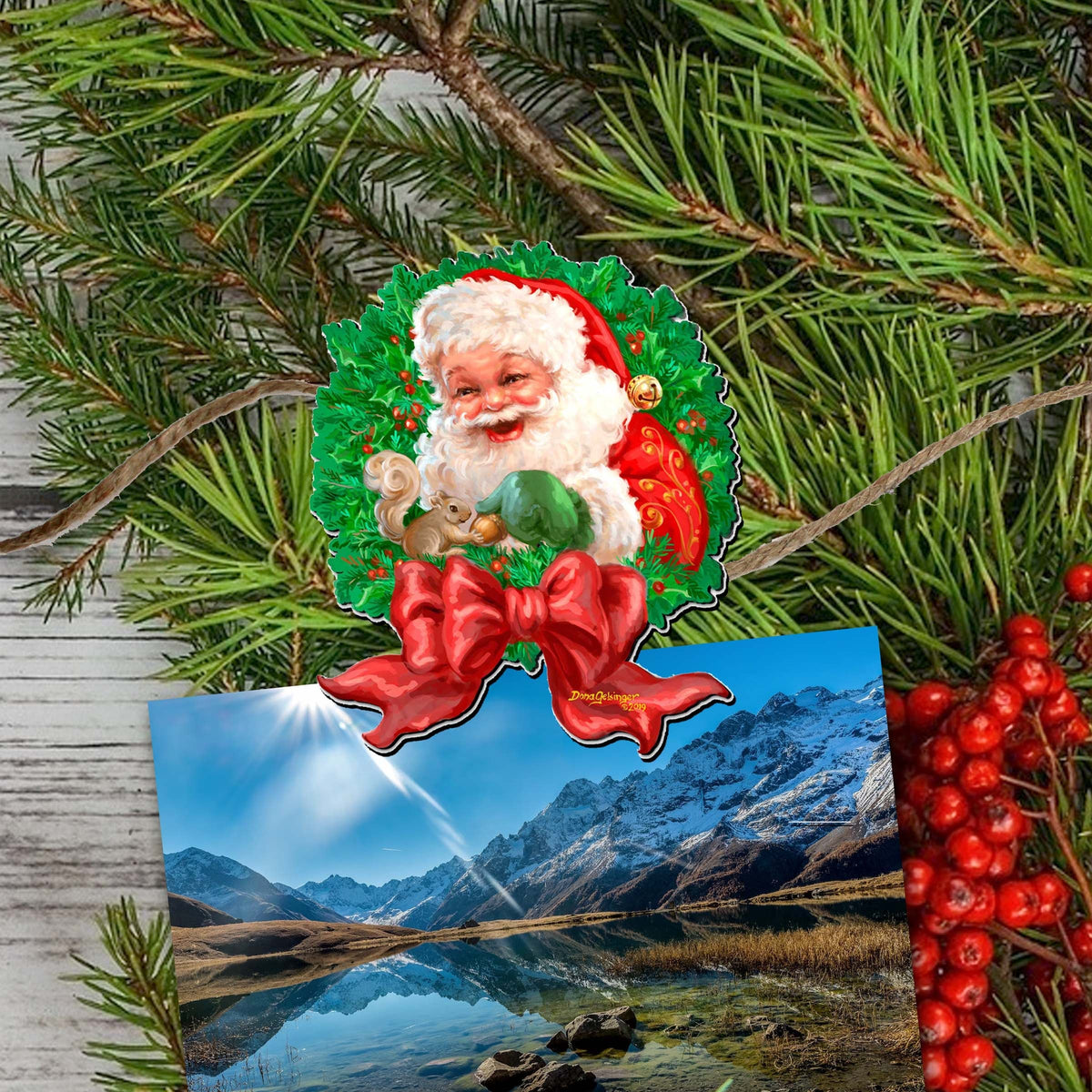 Santa and Friends Clip-On Eco Wood Decorative Ornaments Set of 6 by D. Gelsinger - Christmas Decor - 8090134C-S6