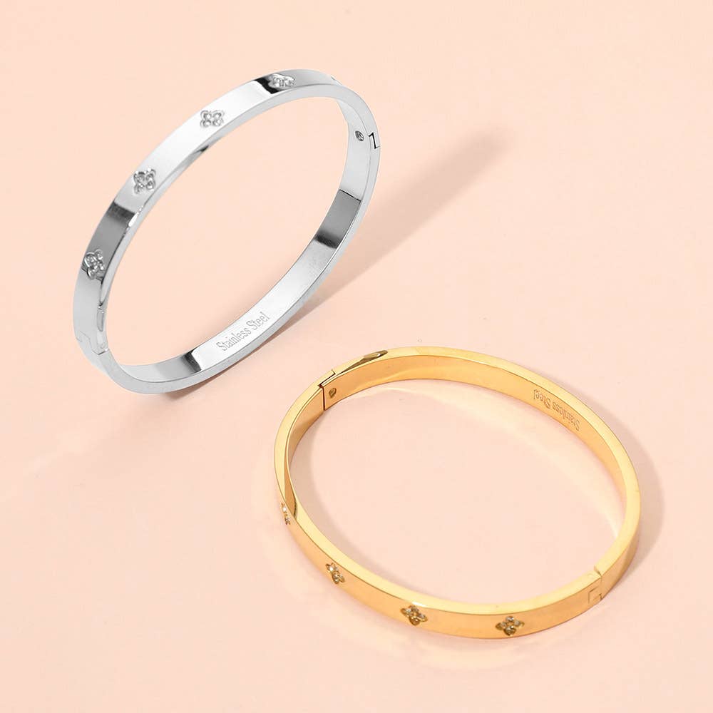 Bracelet jonc articulé en acier inoxydable avec pierres de zircone cubique