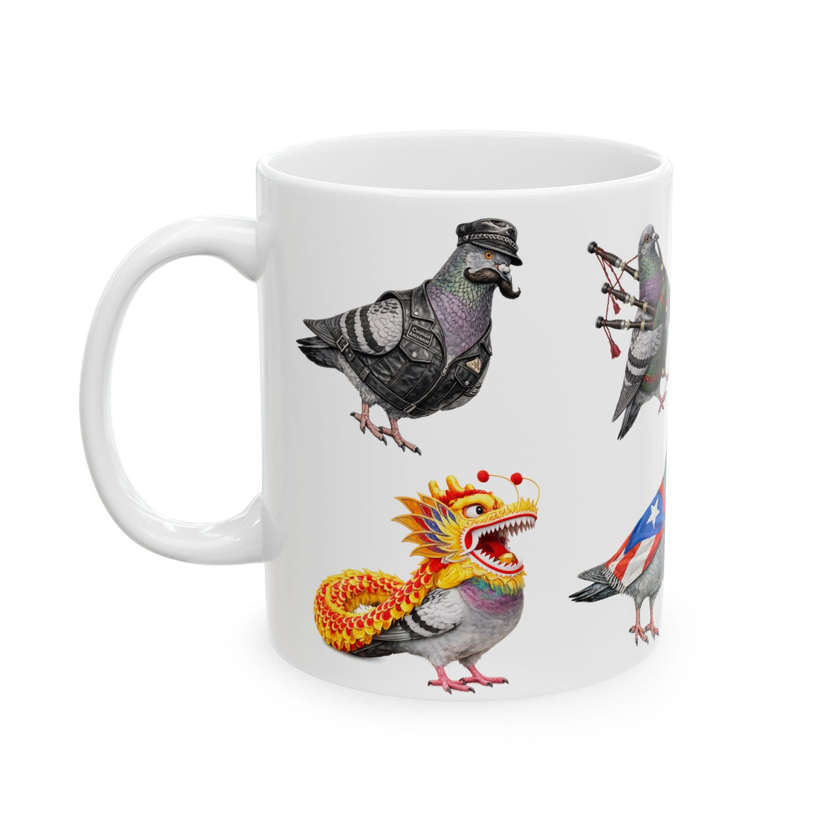 Parade Day New York | NYC Pigeon 11oz Party Time Mug  St. Patrick's Day, Bastille Day, West Indian Day, Puerto Rican Day, Oktoberfest, Dominican Day, Chinese New Year, Gay Pride