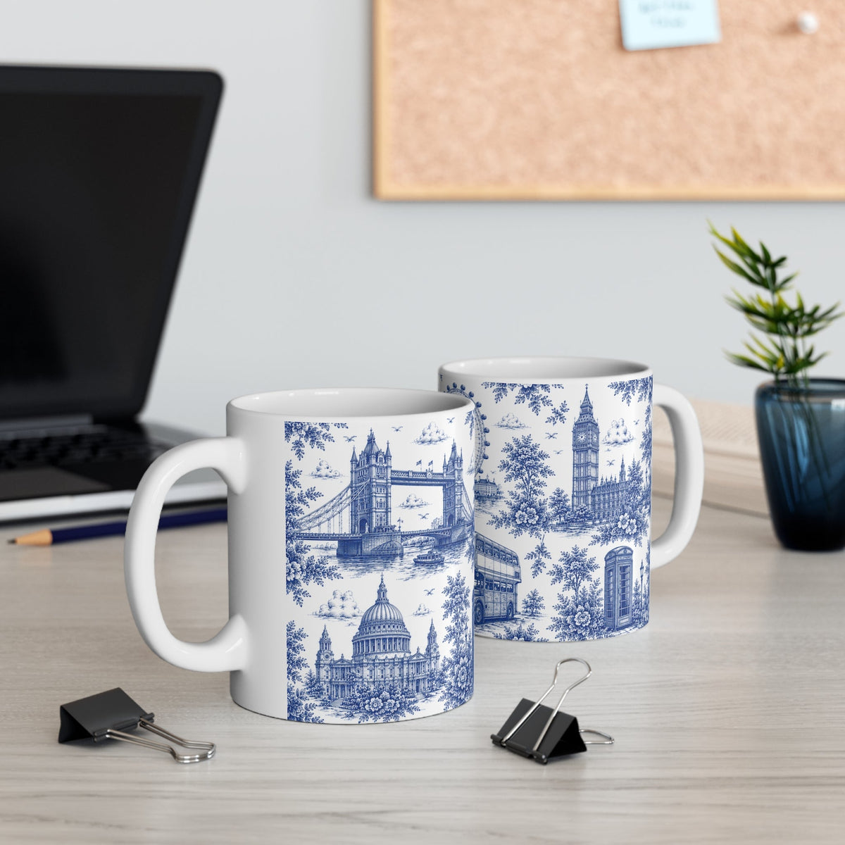 London Blue Toile de Jouy Ceramic Coffee Mug - (11oz; Ships from Europe)