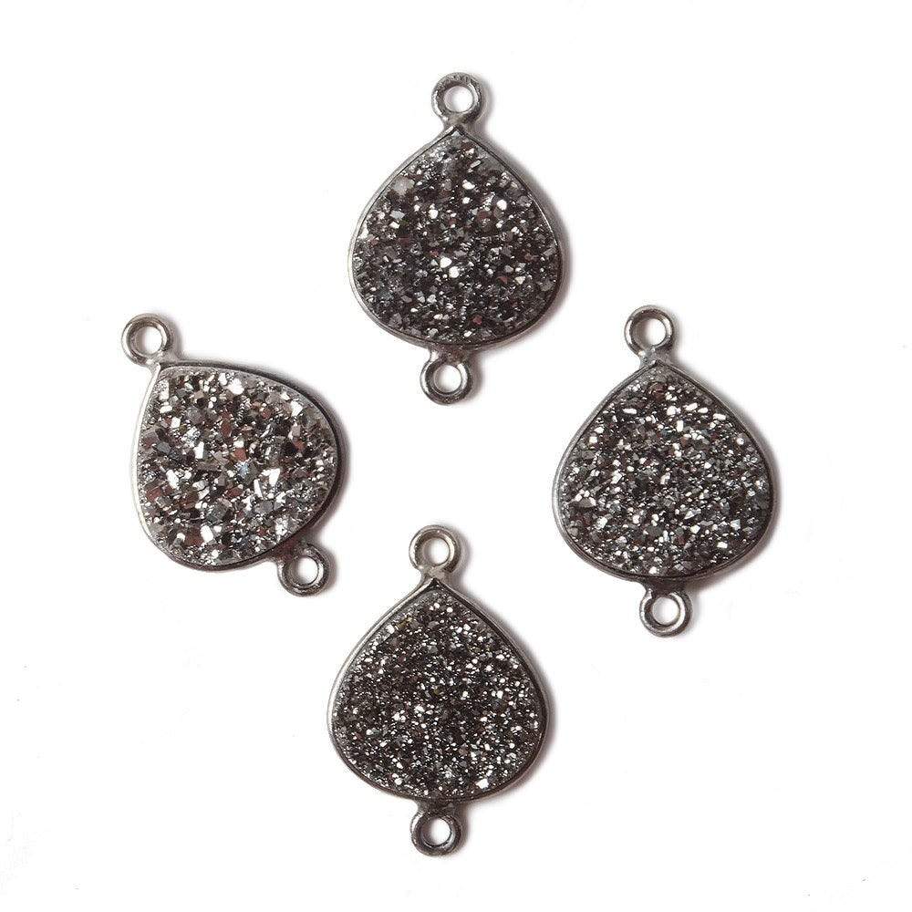 13mm Black Gold Bezel Metallic Platinum Drusy Heart Connector 1 piece