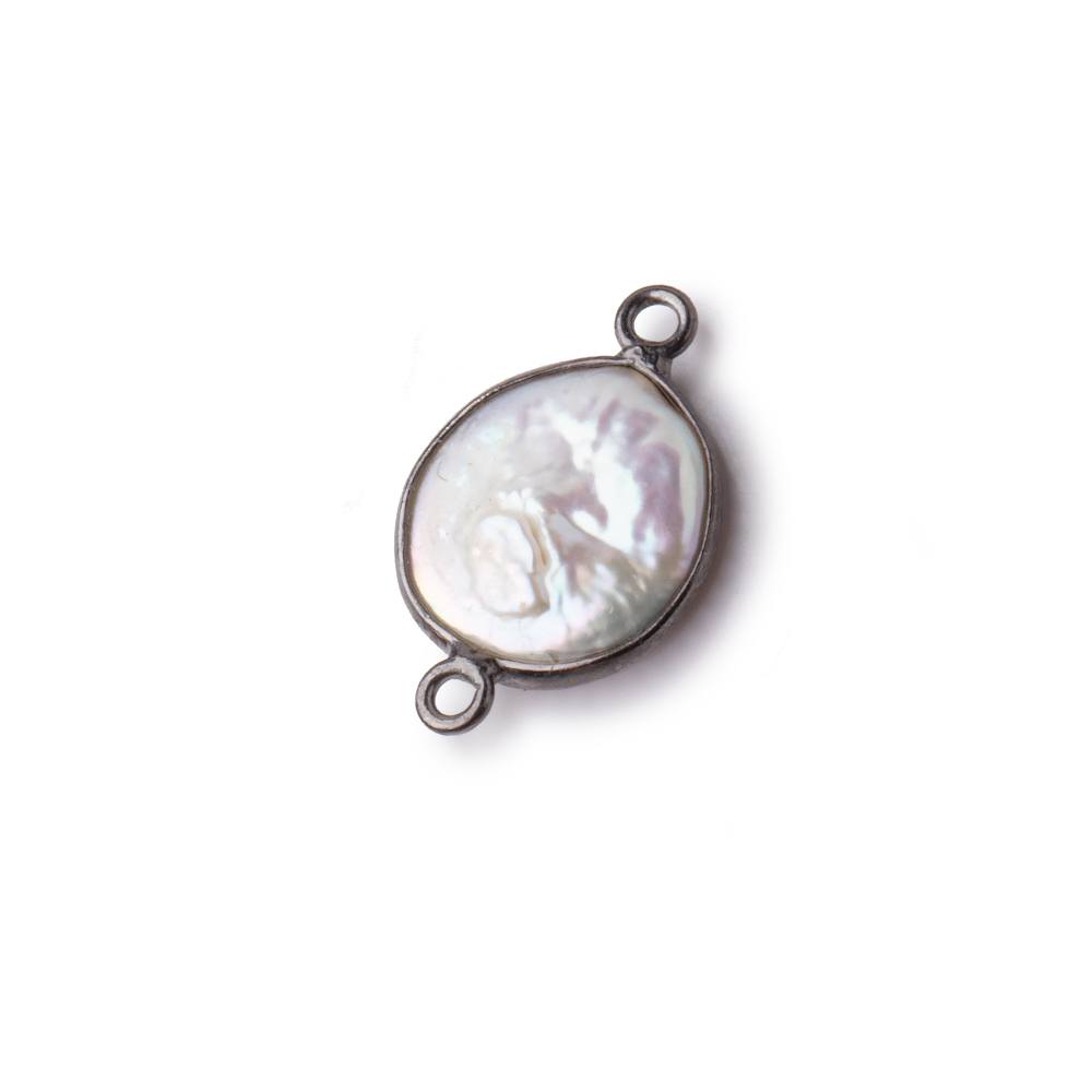 13mm Black Gold Bezel White Coin Pearl Connector 1 piece