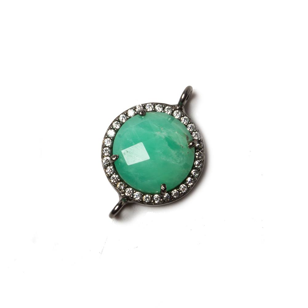 13mm Black Gold Bezeled White CZ & Chrysoprase Coin Connector 1 pc