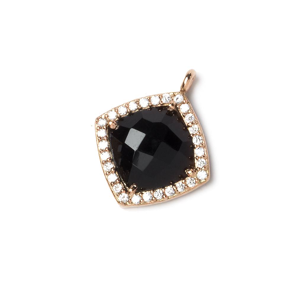 13x13mm Rose Gold Bezeled White CZ and Black Chalcedony Pillow Pendant 1 piece