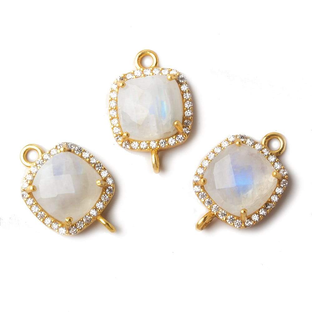 13x13mm Vermeil CZ Bezel Rainbow Moonstone Pillow Connector 1 piece