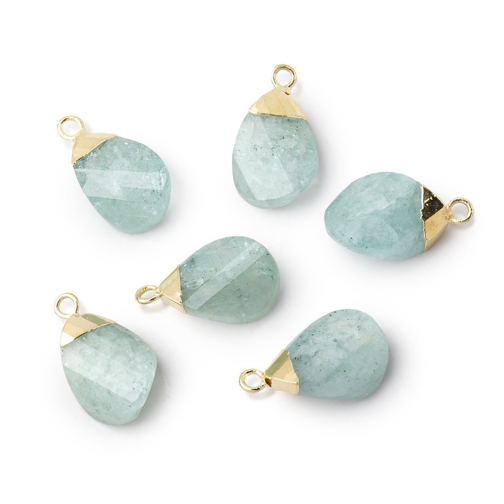 13x9mm Gold Leafed Aquamarine Pear Twist Focal Pendant 1 piece