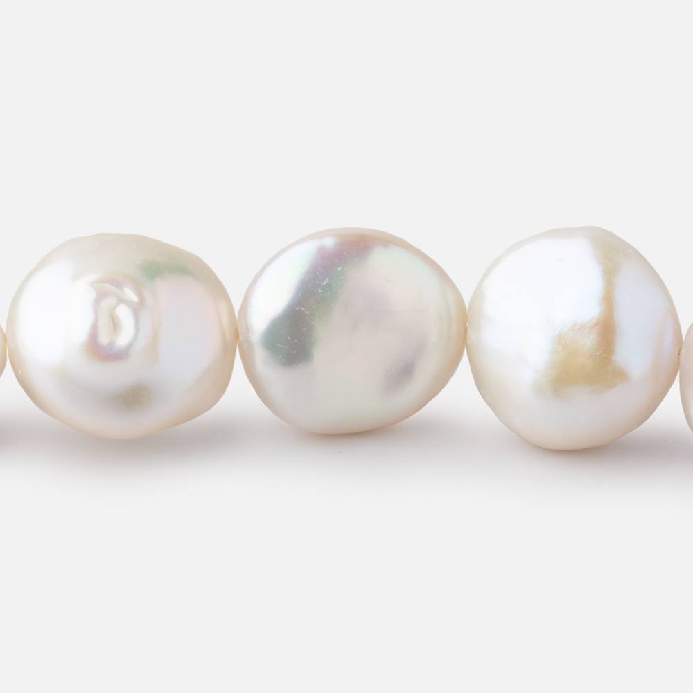 14-15mm Creamy White Coin Freshwater Pearls 16 inch 27 pieces