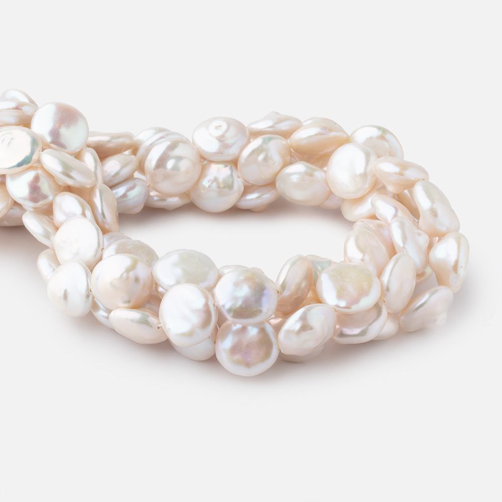 14-15mm Creamy White Coin Freshwater Pearls 16 inch 27 pieces