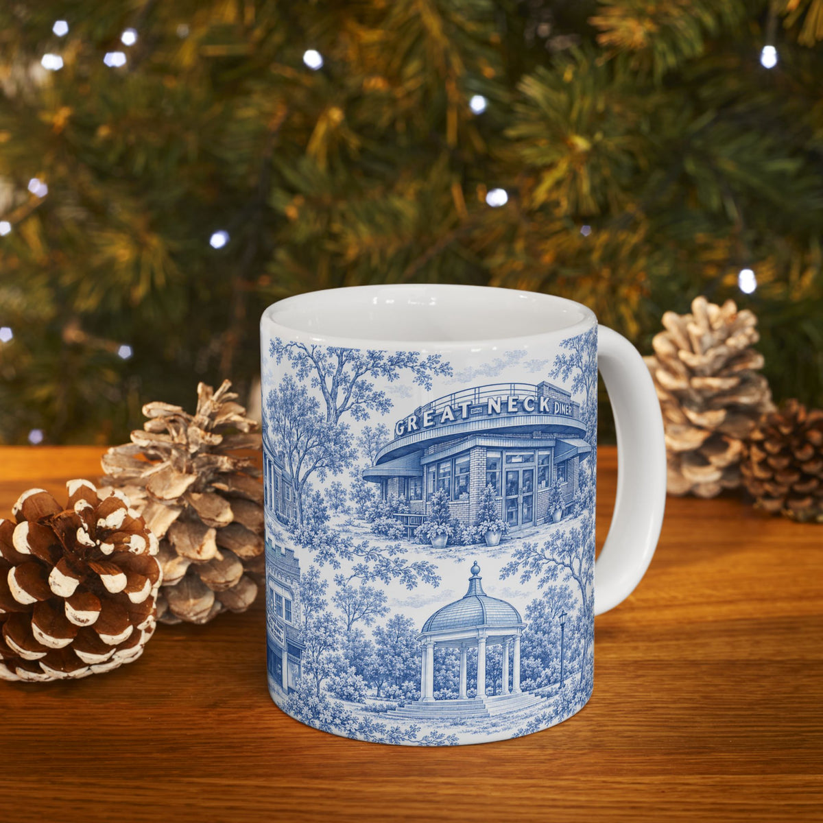 Great Neck Blue Toile de Jouy 11oz Ceramic Mug