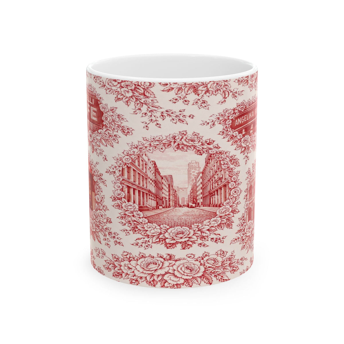 SoHo Red Toile de Jouy Mug | NYC Chinoiserie Ceramic Coffee Cup