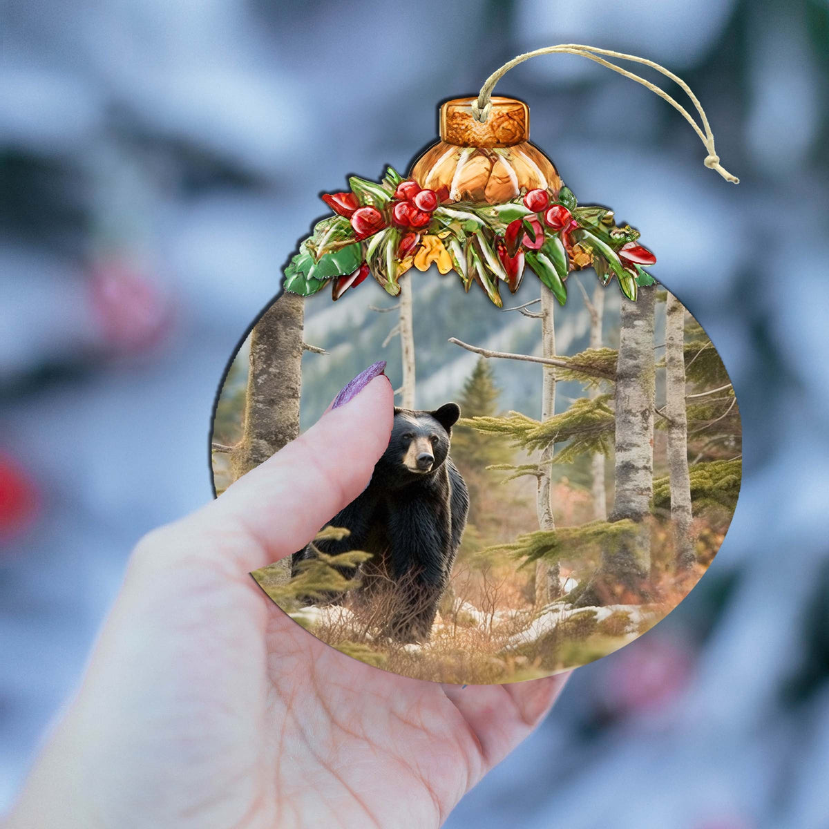 Alaskan Black Bear Harmony Wooden Ornaments by G.Debrekht - Wildlife Holiday Decor - 870034