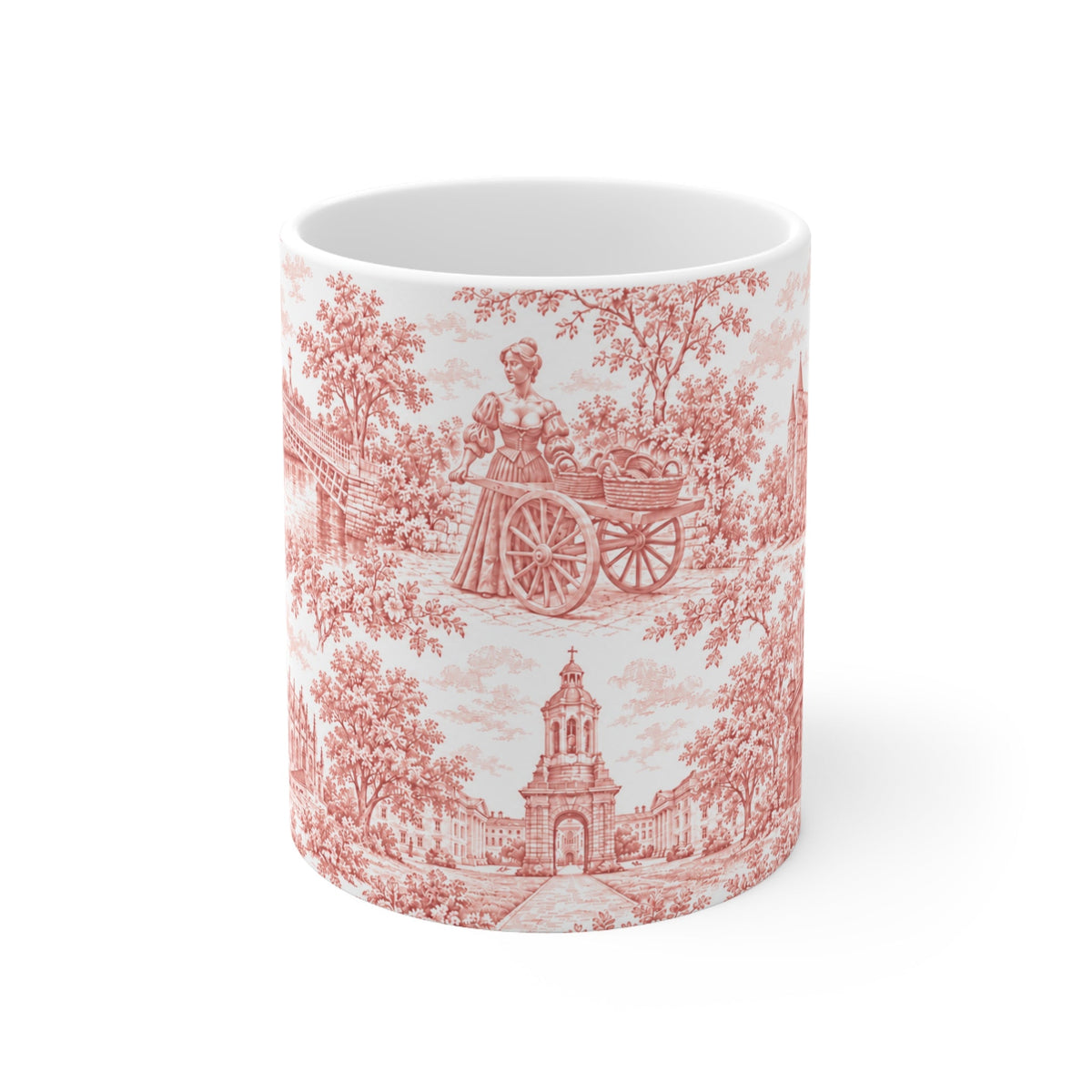 Dublin Red Toile de Jouy Ceramic Mug — Coffee Cup (11oz; Ships from Europe)