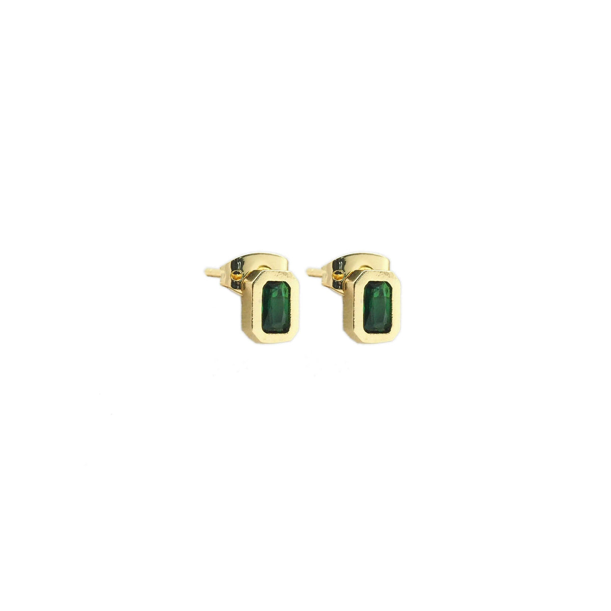 Gold Clear/ Green Rectangle CZ Stud Earrings, Sku#Y843