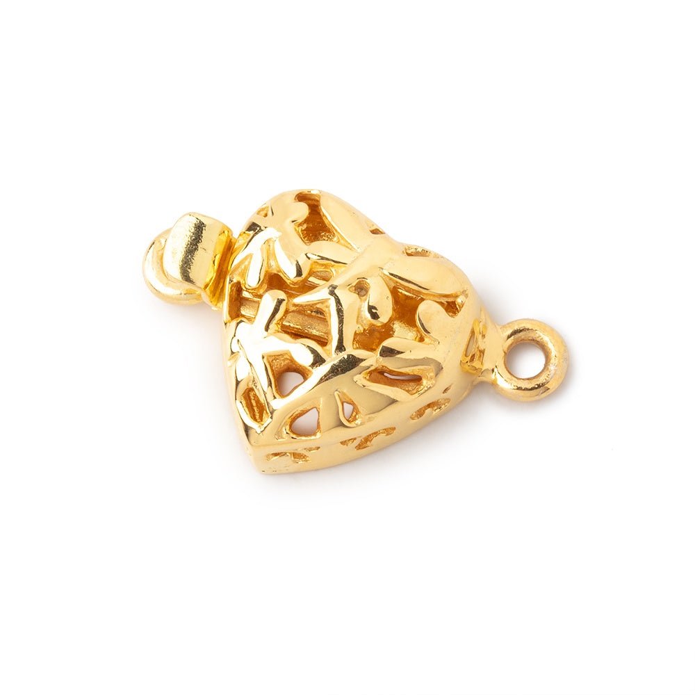 14mm Vermeil Heart Shaped Box Clasp with Dragonfly Design 1 piece